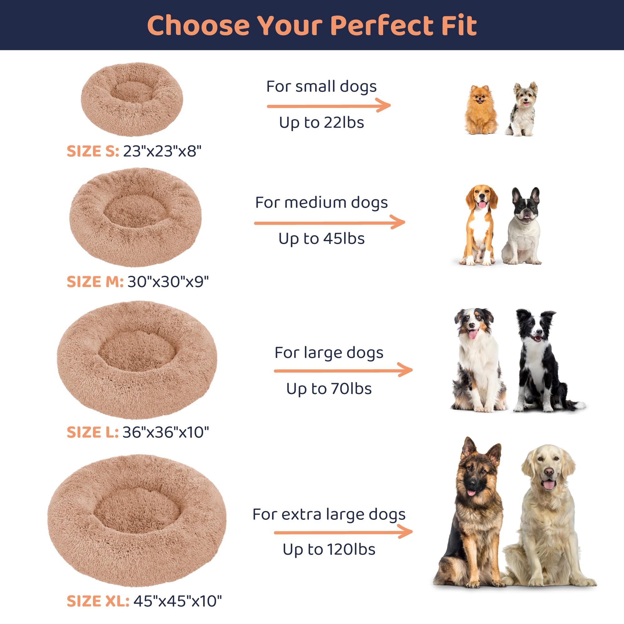 Petloox Donut Dog Bed Premium Comfort Anxiety Relief Size M Camel