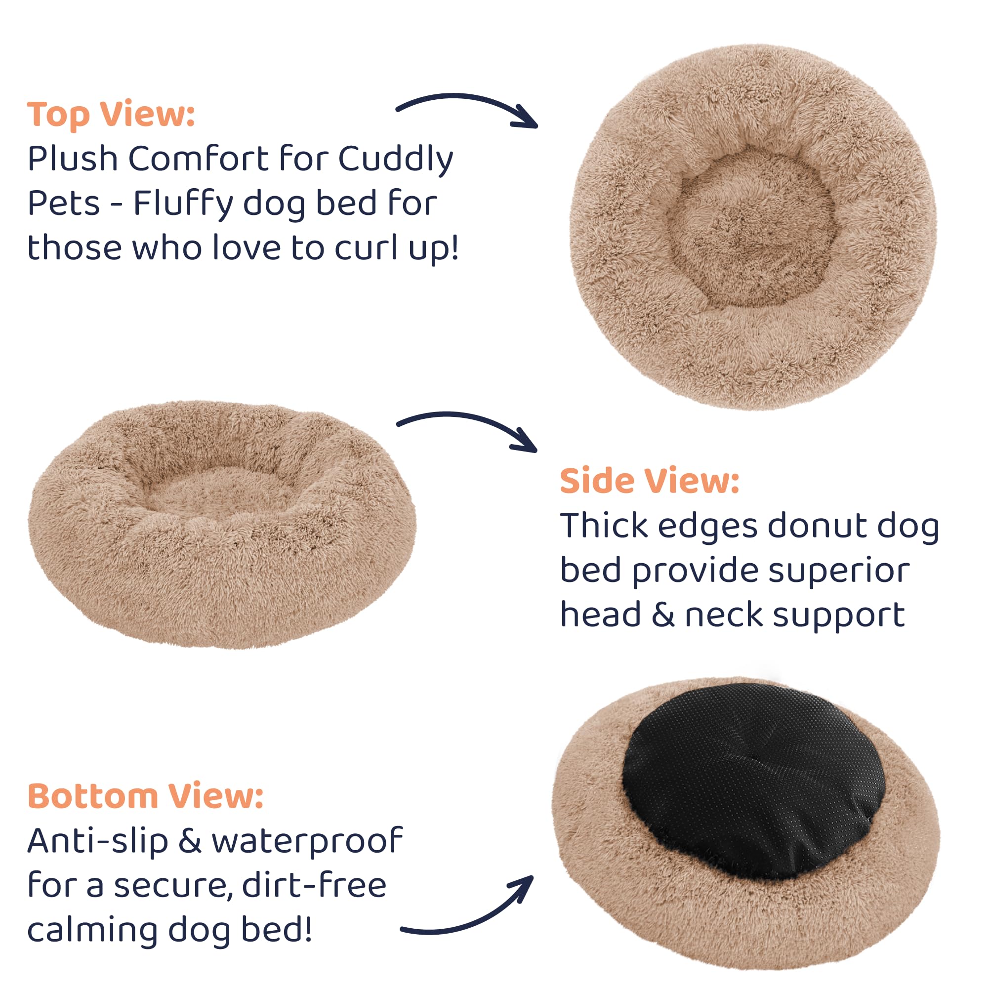 Petloox Donut Dog Bed Premium Comfort Anxiety Relief Size M Camel