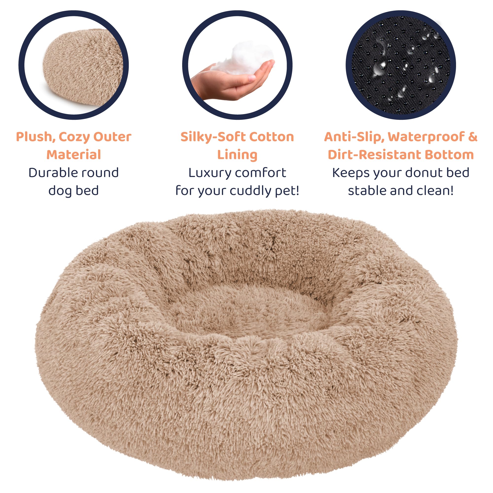 Petloox Donut Dog Bed Premium Comfort Anxiety Relief Size M Camel
